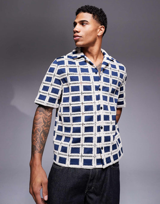 Boxy Revere Crochet Shirt