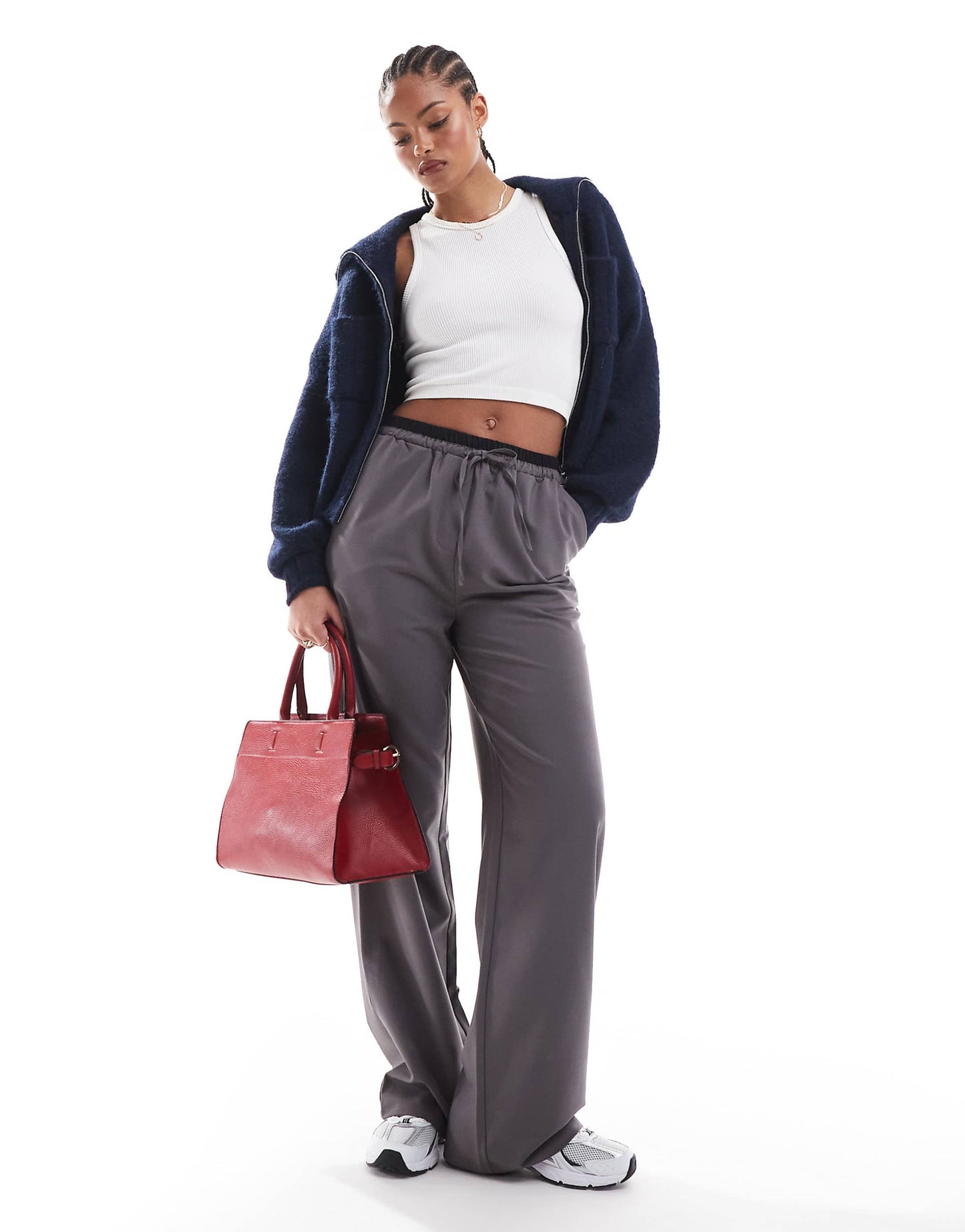 Tall Tailored Wide Leg Trousers With Contrast Waistband