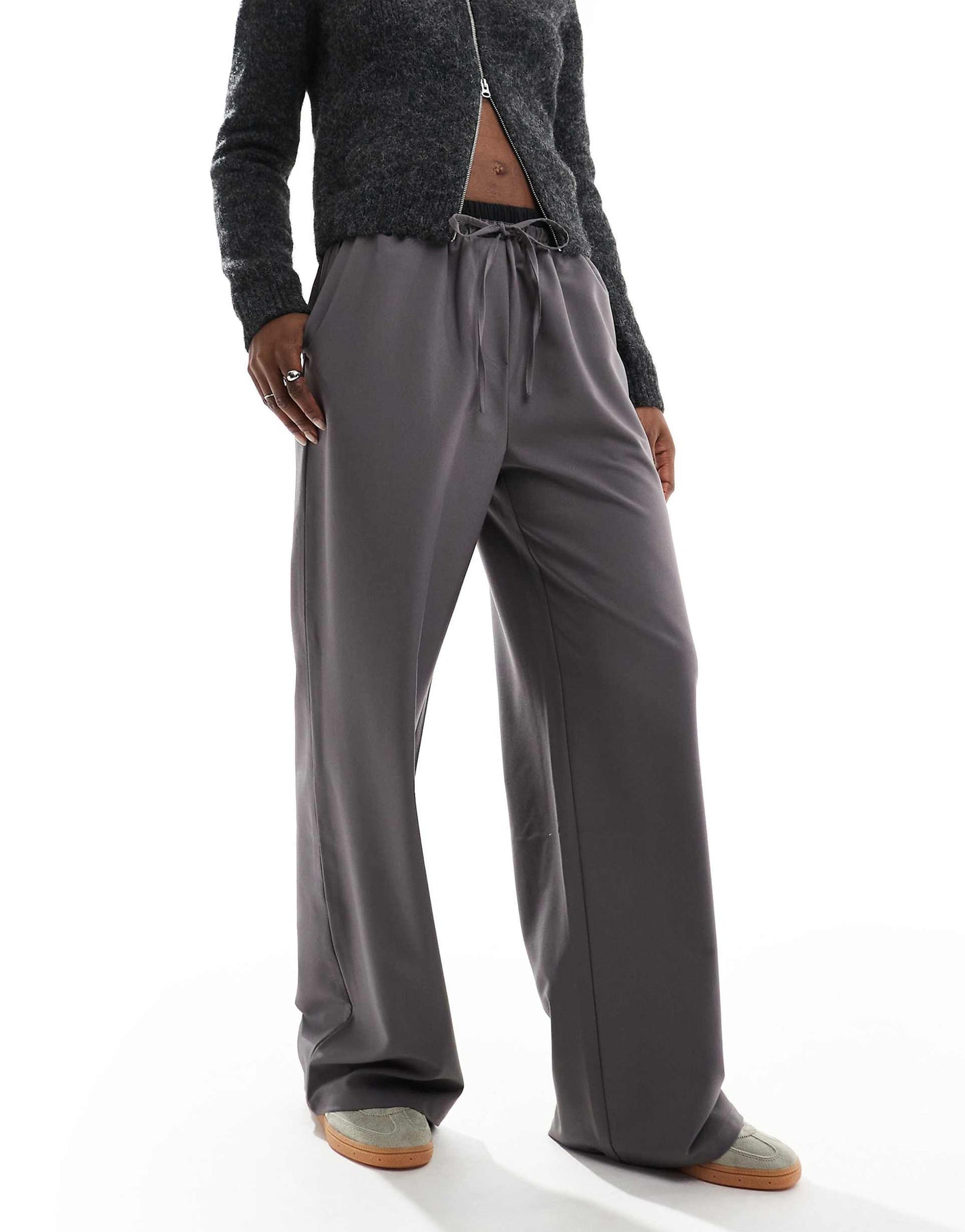 Tailored Wide Leg Trousers With Contrast Waistband