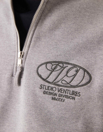 Premium Heavyweight Boxy Oversized Quarter Zip Sweatshirt 400Gsm With Tonal Print