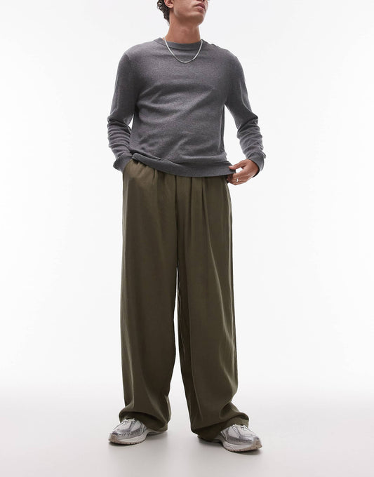 Casual Linen Blend Relaxed Trousers