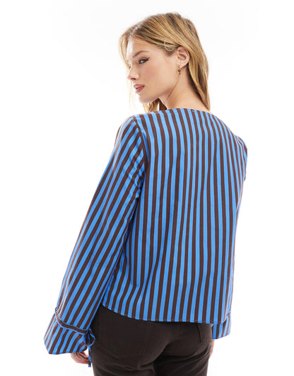 Poplin Asymmetric Placket Tie Detail Blouse