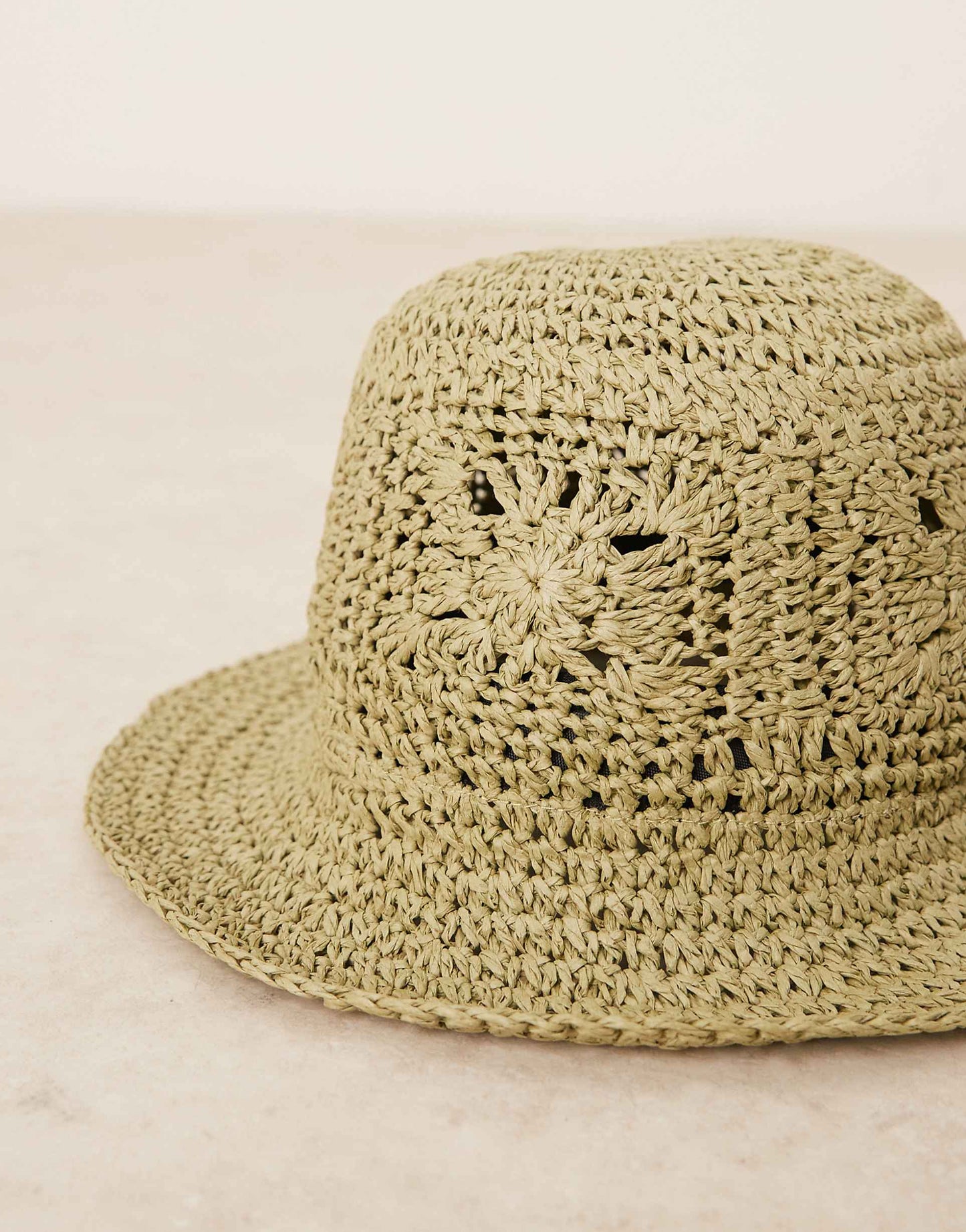 Straw Packable Floral Crochet Bucket Hat