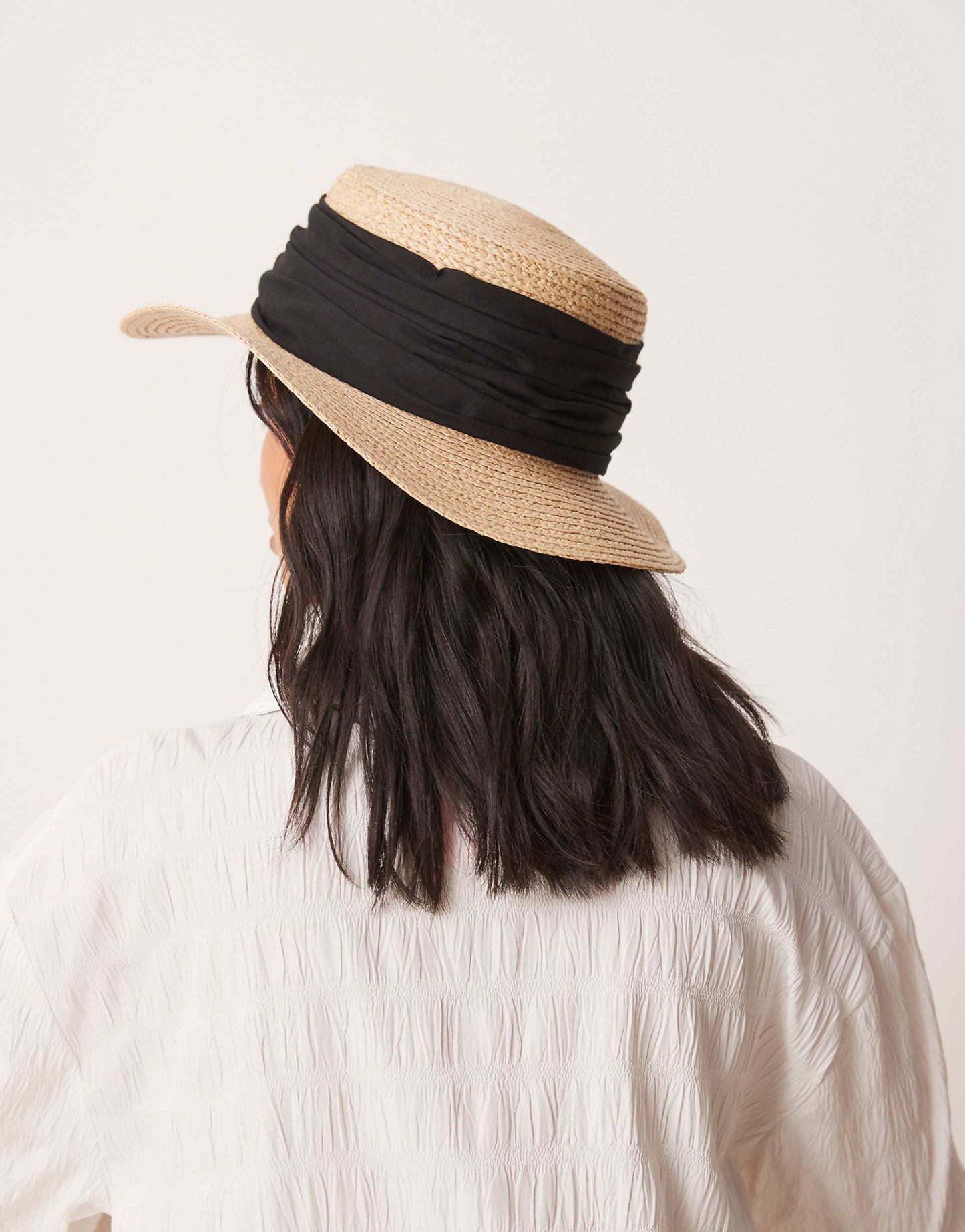 Natural Straw Boater Hat With Wide Band