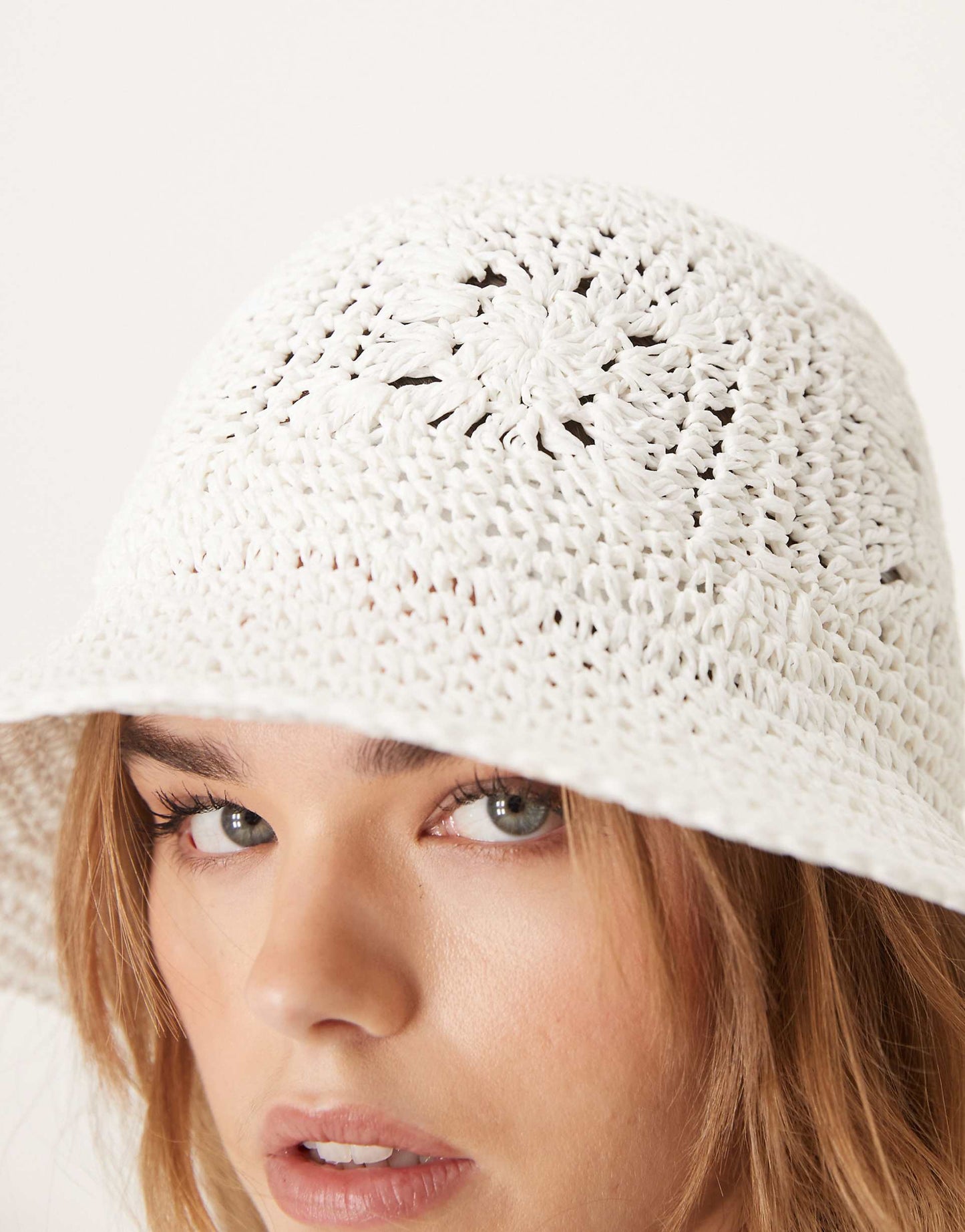 Straw Packable Floral Crochet Bucket Hat