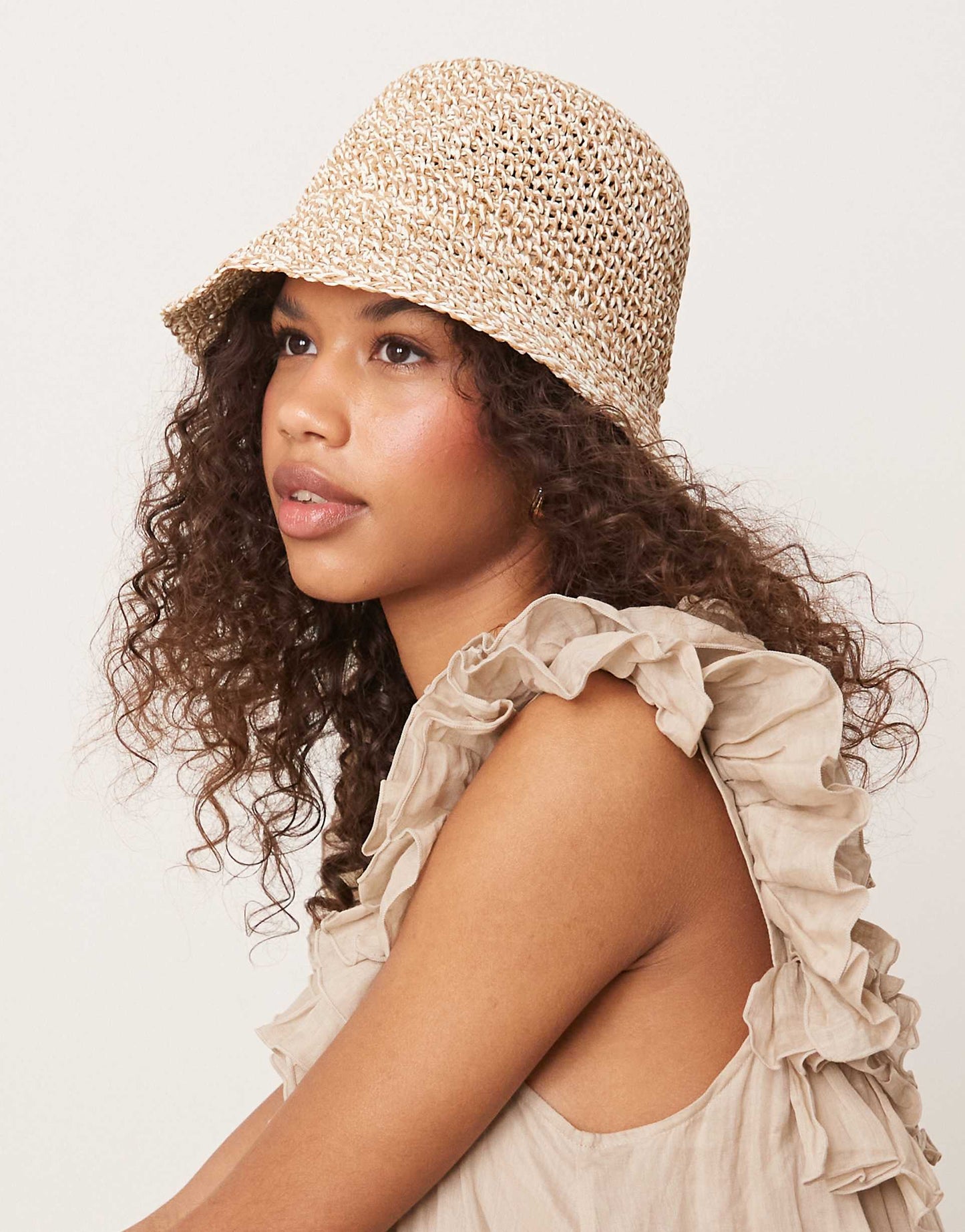 Straw Packable Mix Knit Crochet Bucket Hat