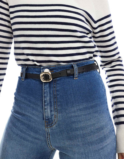 Waist And Hip Skinny Belt With Bubble Rectangle Buckle Detail