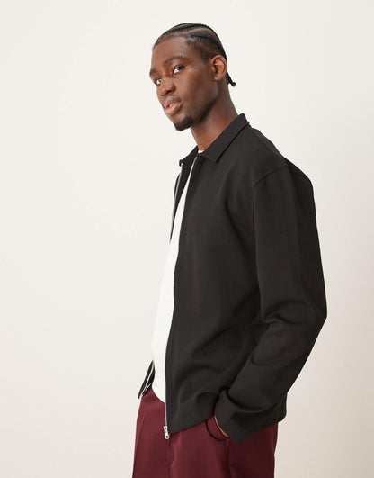 Premium Interlock Relaxed Long Sleeve Zip Shirt 300Gsm