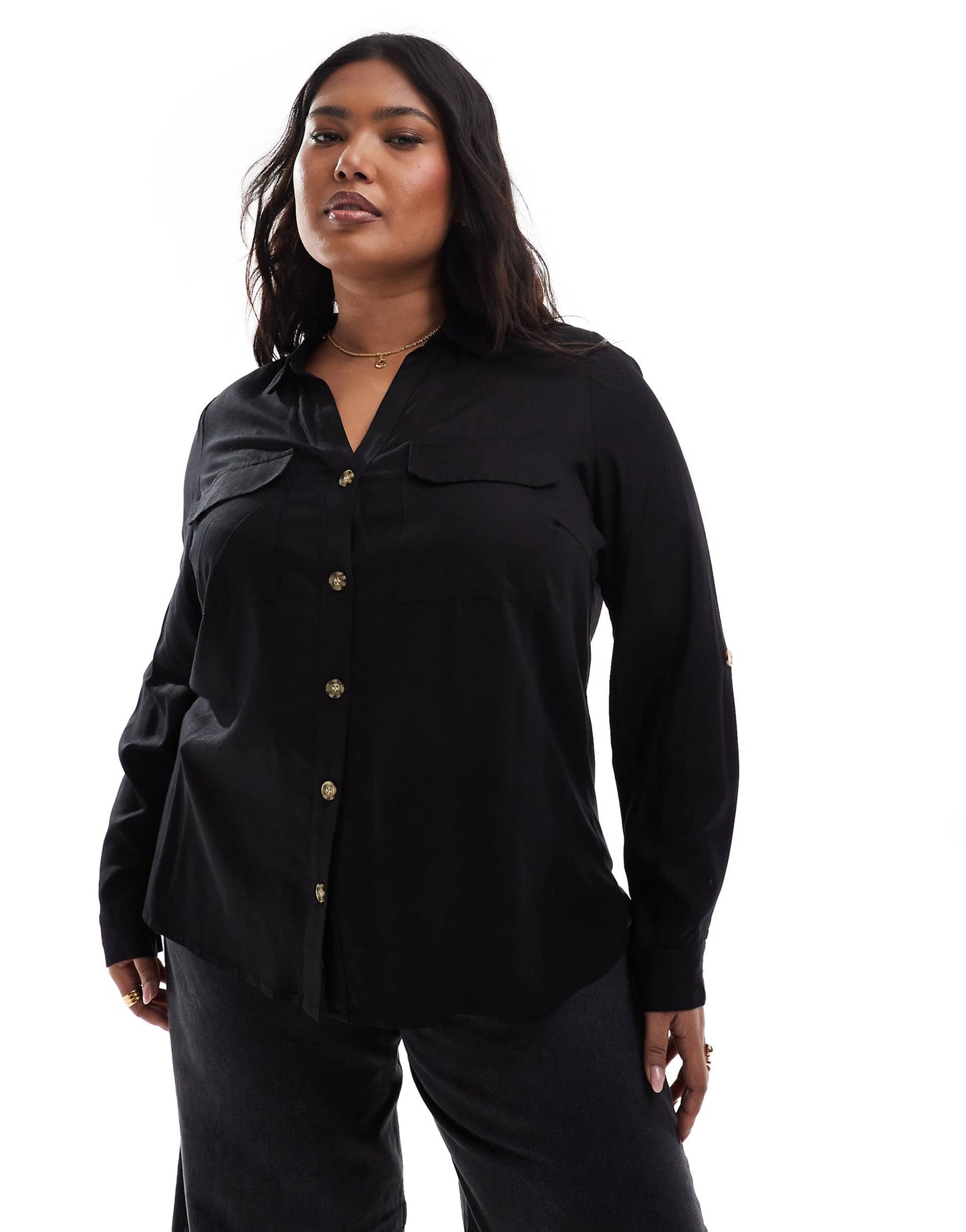 Curve Button Down Shirt With Pocket Detail