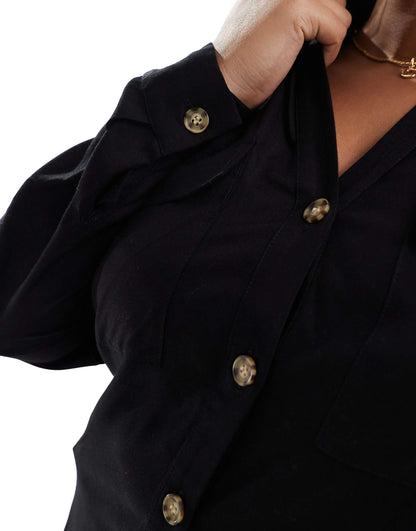 Curve Button Down Shirt With Pocket Detail