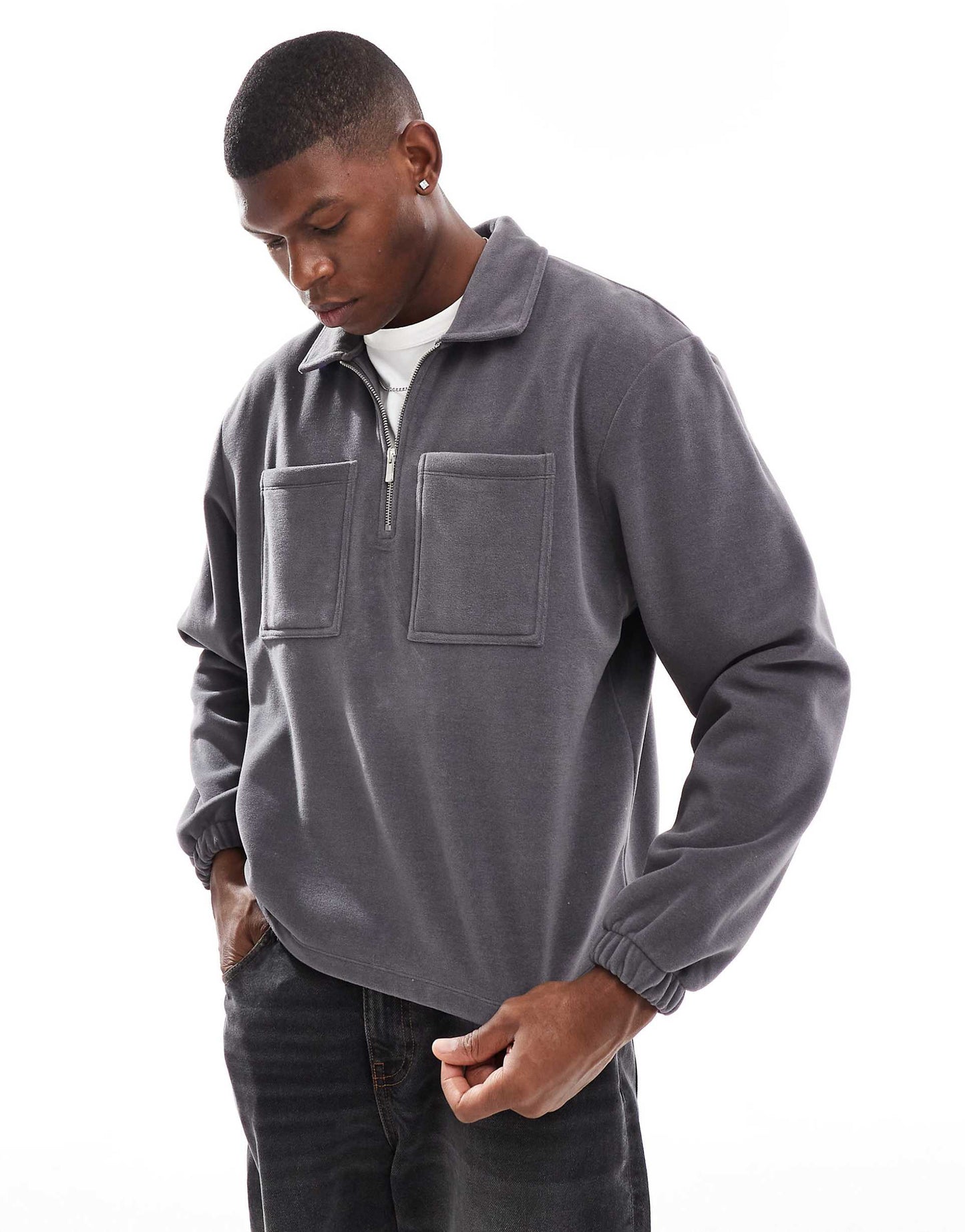 Oversized Boxy Fleece Polo Sweatshirt