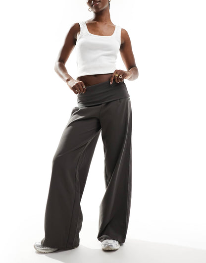 Turnover Waistband Wide Leg Tailored Trouser