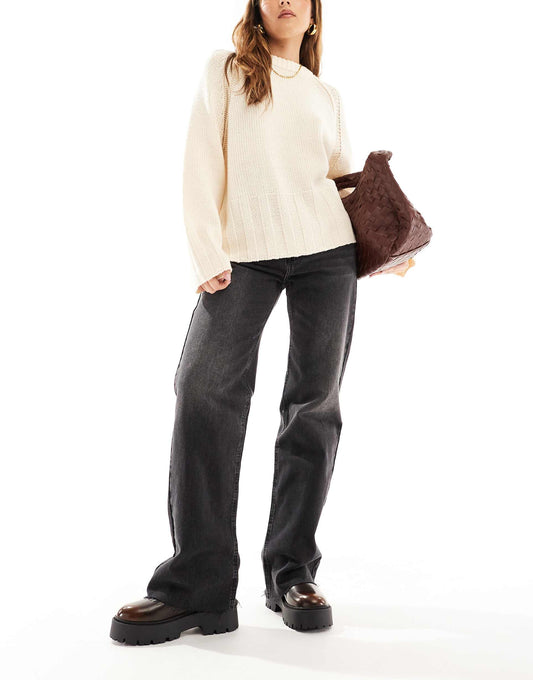 High Rise Straight Leg Jean With Raw Hem