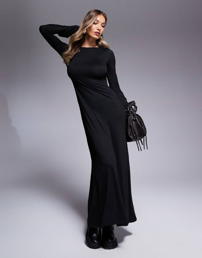 Long Flair Sleeve Open Back Maxi Dress
