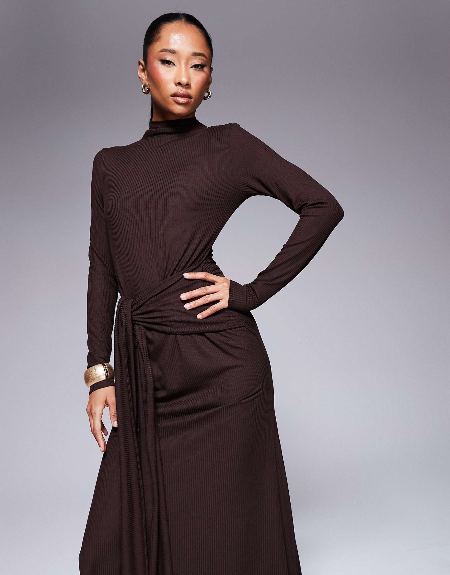 Supersoft Ribbed Tie Front Rib Midi Dress