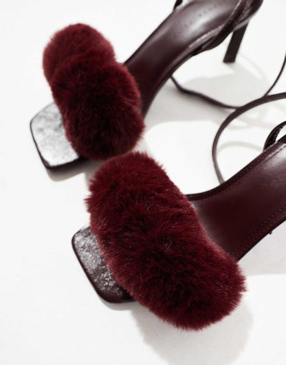 Faux Fur Heeled Sandals