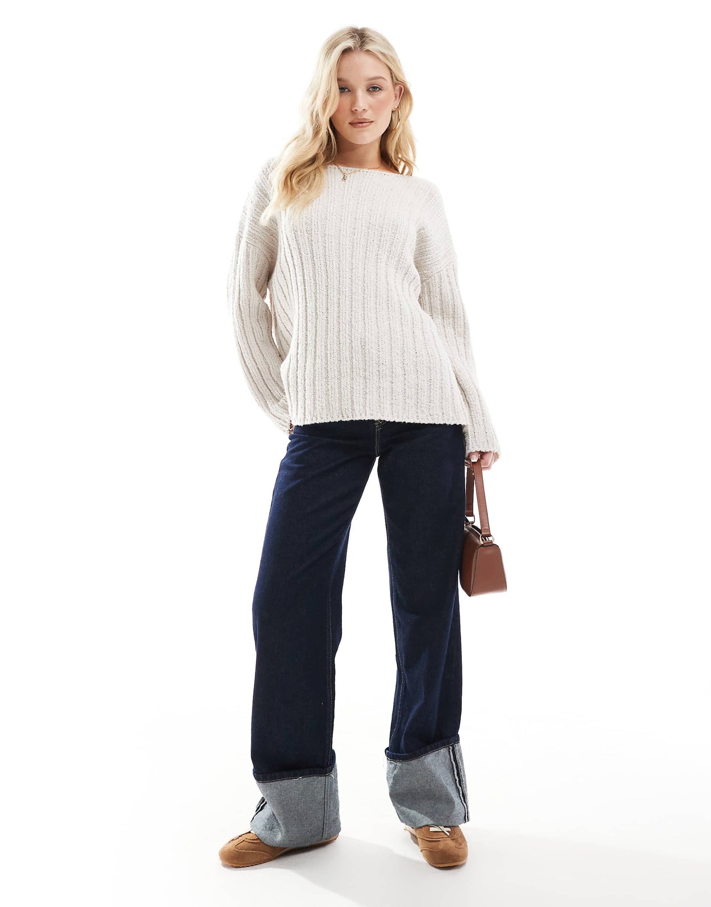 Knitted Slash Neck Textured Rib Jumper