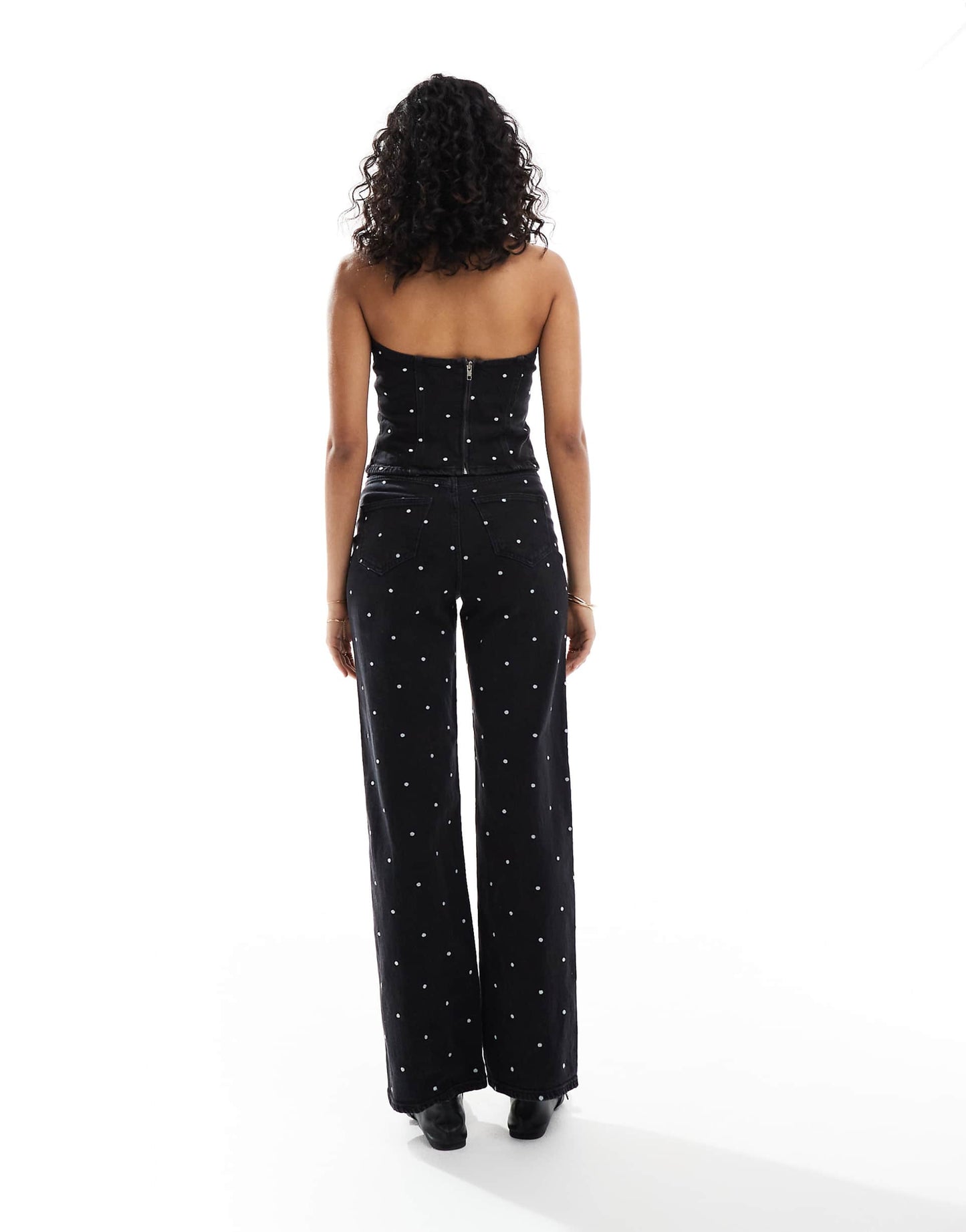 Tessa Wide Leg Jeans With Embroidered Spot Detail Co-Ord