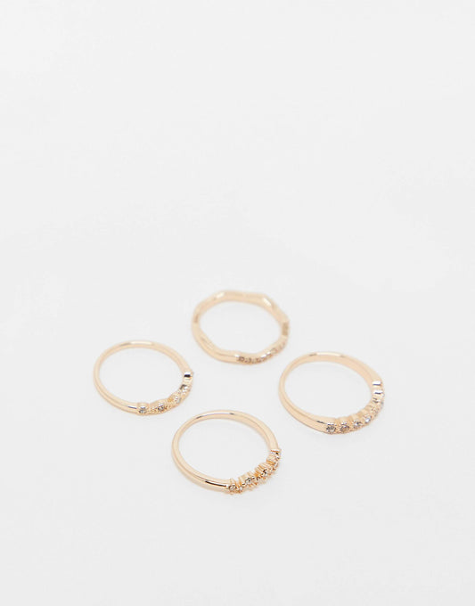 Pack Of 4 Rings With Delicate Crystal Detail