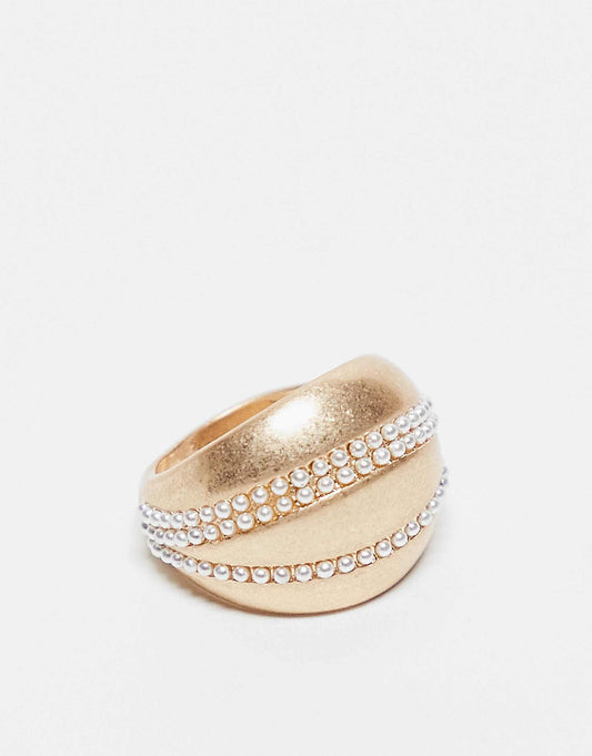 Ring With Faux Pearl Wave Detail