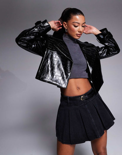 Faux Leather Crop Trench
