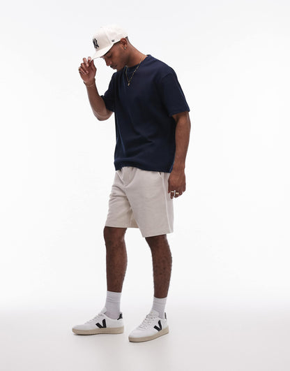 Oversized Fit Waffle T-Shirt Navy