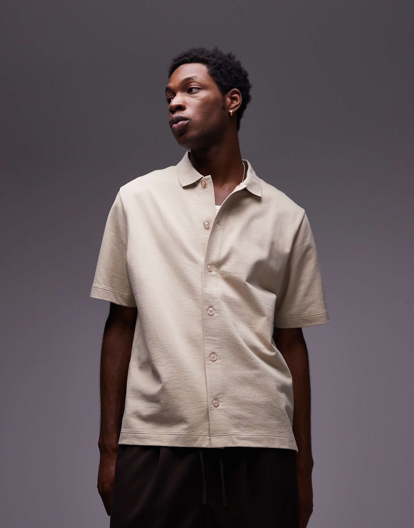 Oversized Fit Button Through Jersey Shirt