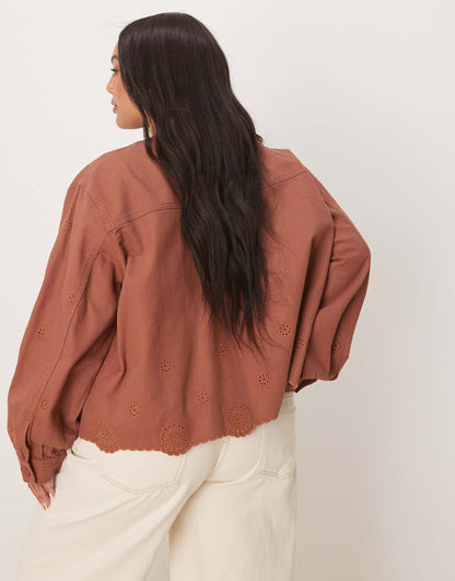 Curve Collarless Twill Broderie Jacket