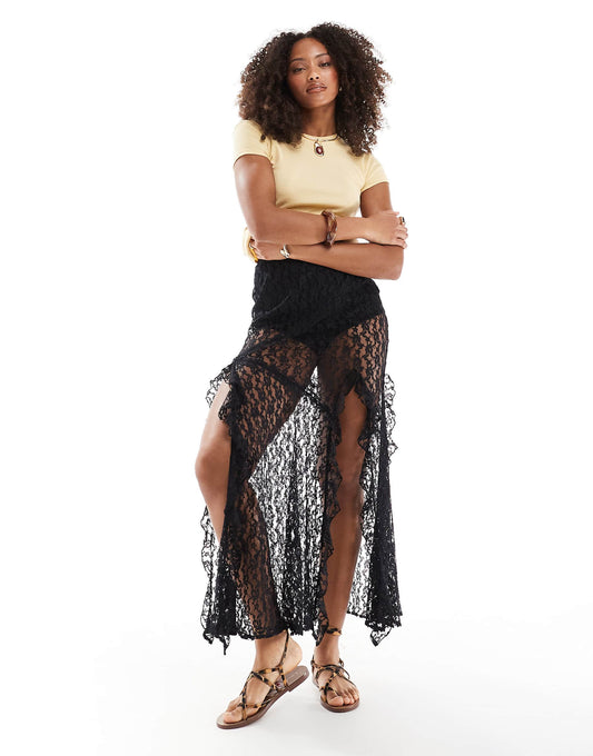 Lace Ruffle Maxi Skirt