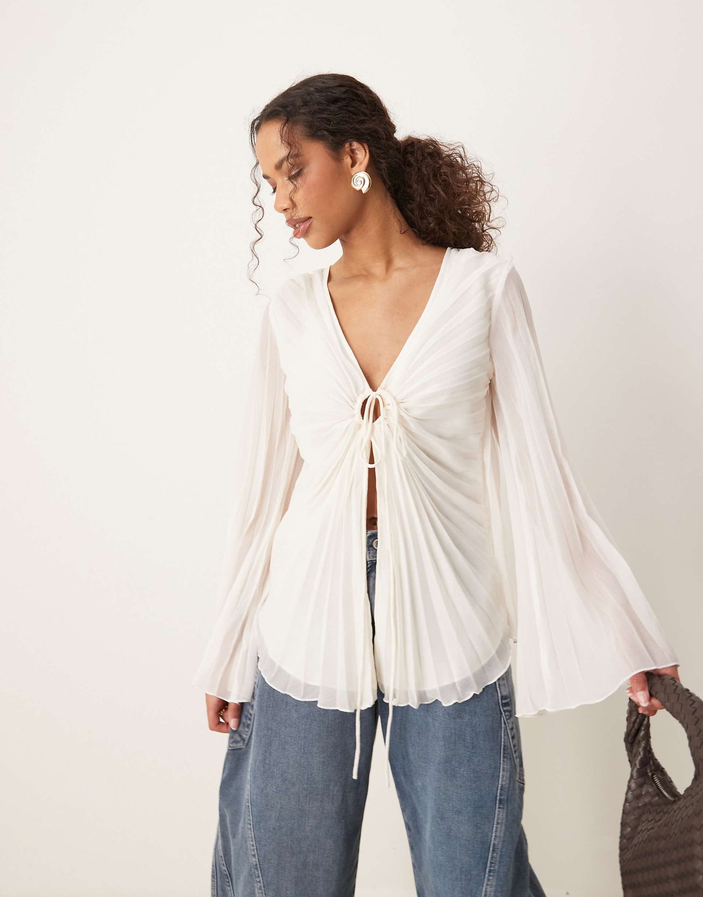 Pleated Tie Front Blouse