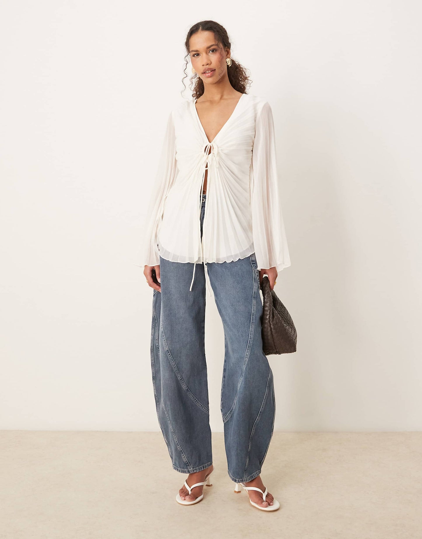 Pleated Tie Front Blouse