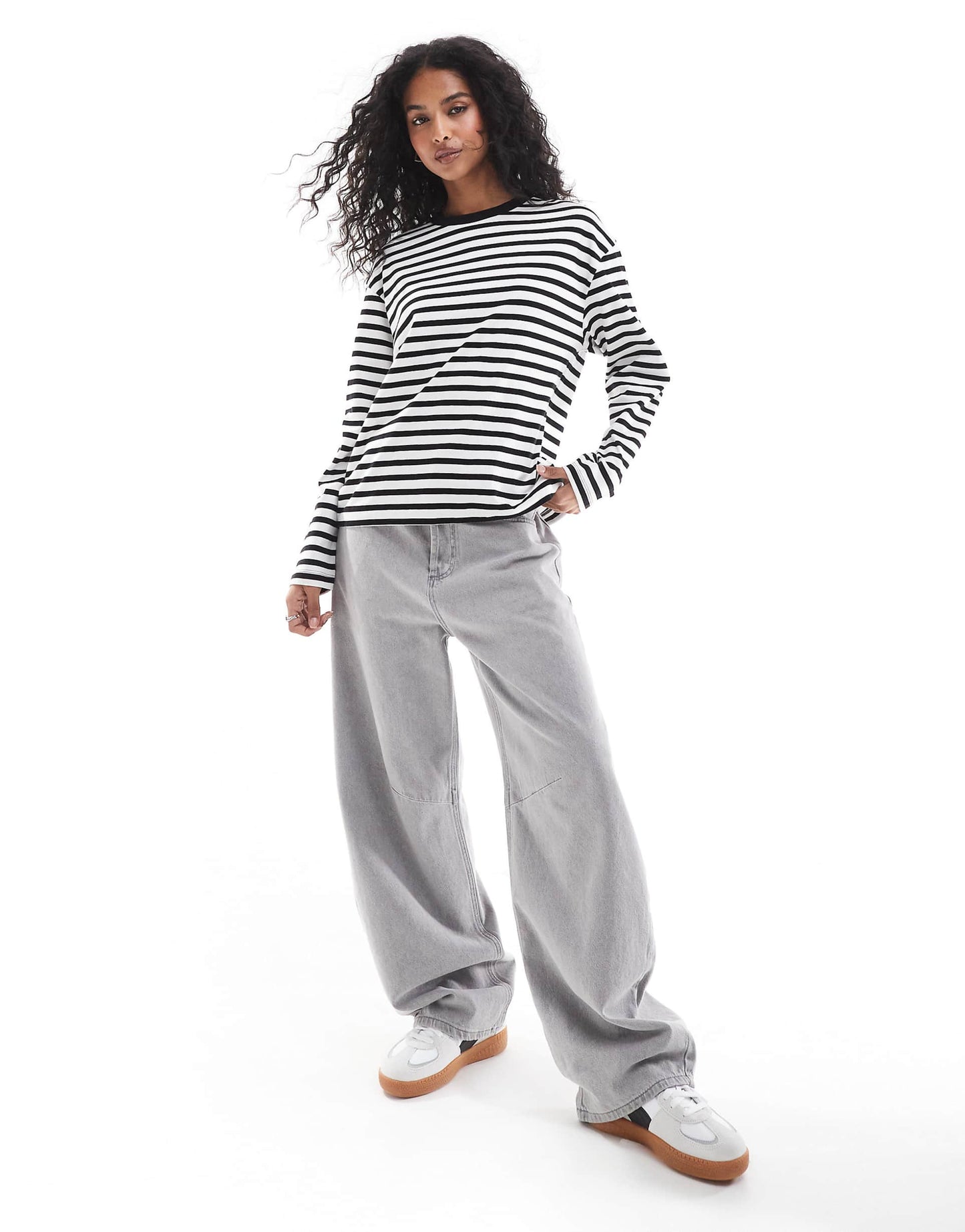 Long Sleeve Oversized T-Shirt With Stripe Detail