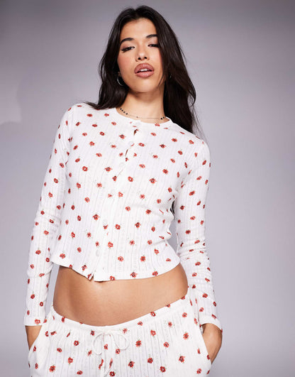 Exclusive Cropped Button Through Pointelle Pyjama Top And Bottoms Co-Ord