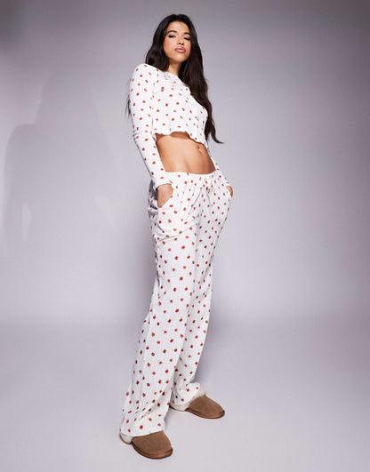 Exclusive Cropped Button Through Pointelle Pyjama Top And Bottoms Co-Ord