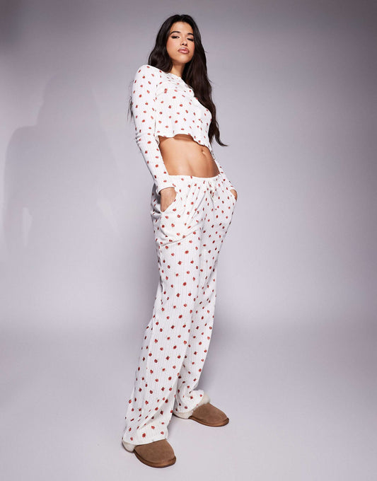 Exclusive Cropped Button Through Pointelle Pyjama Top And Bottoms Co-Ord