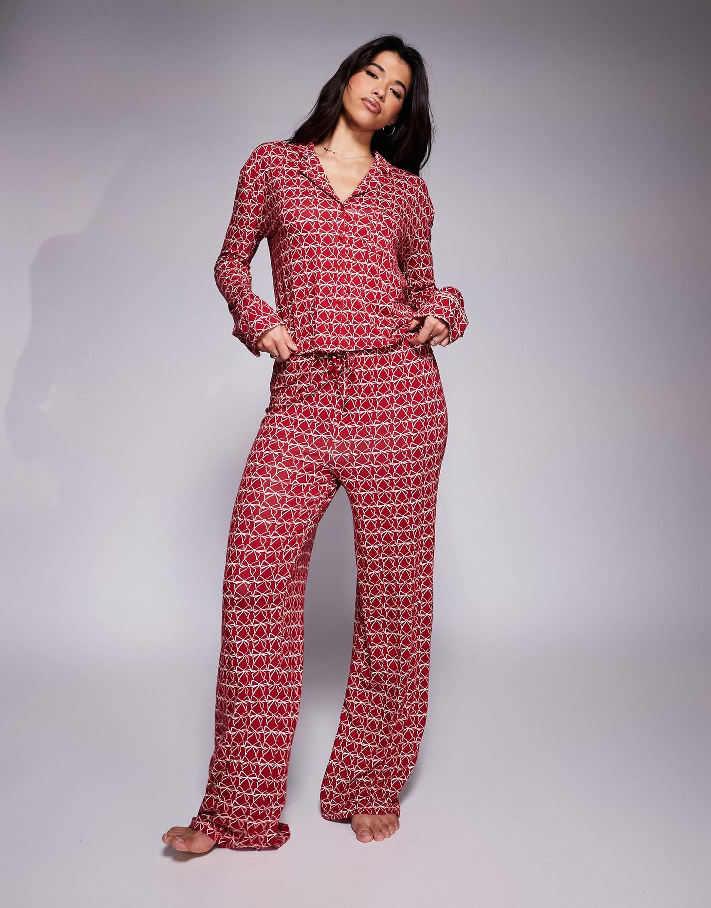 Exclusive Mix And Match Cropped Button Through Pyjama Top Co-Ord