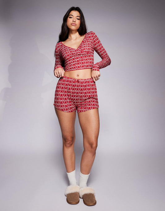 Exclusive Mix And Match Cropped Button Through Pyjama Top, Shorts And Bottoms Co-Ord