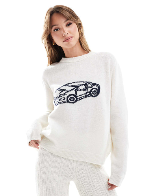 Knitted Jumper With Car Graphic