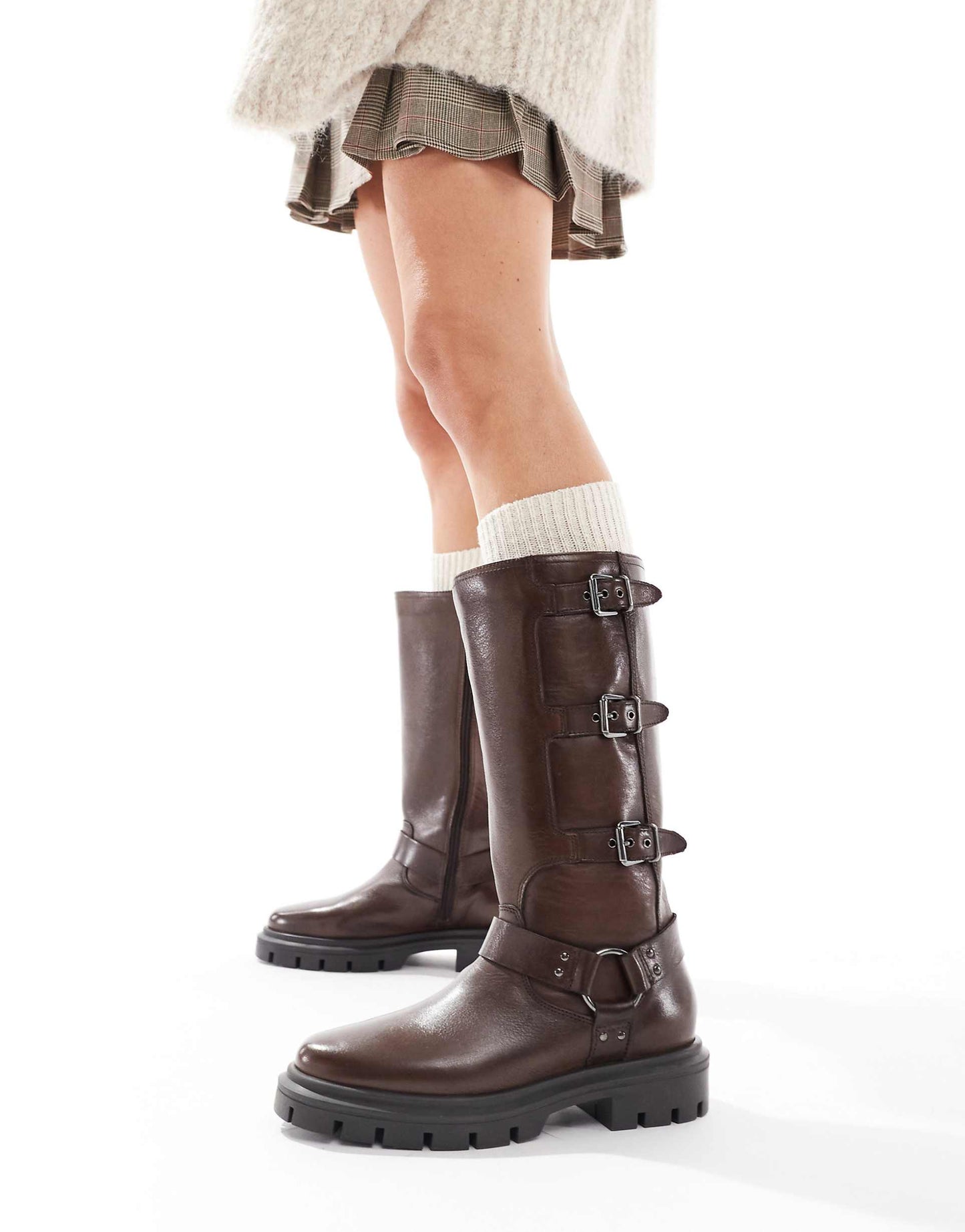 Mauley' Lotus High-Ankle Anti Slip Heel Leather Mid Calf Boots