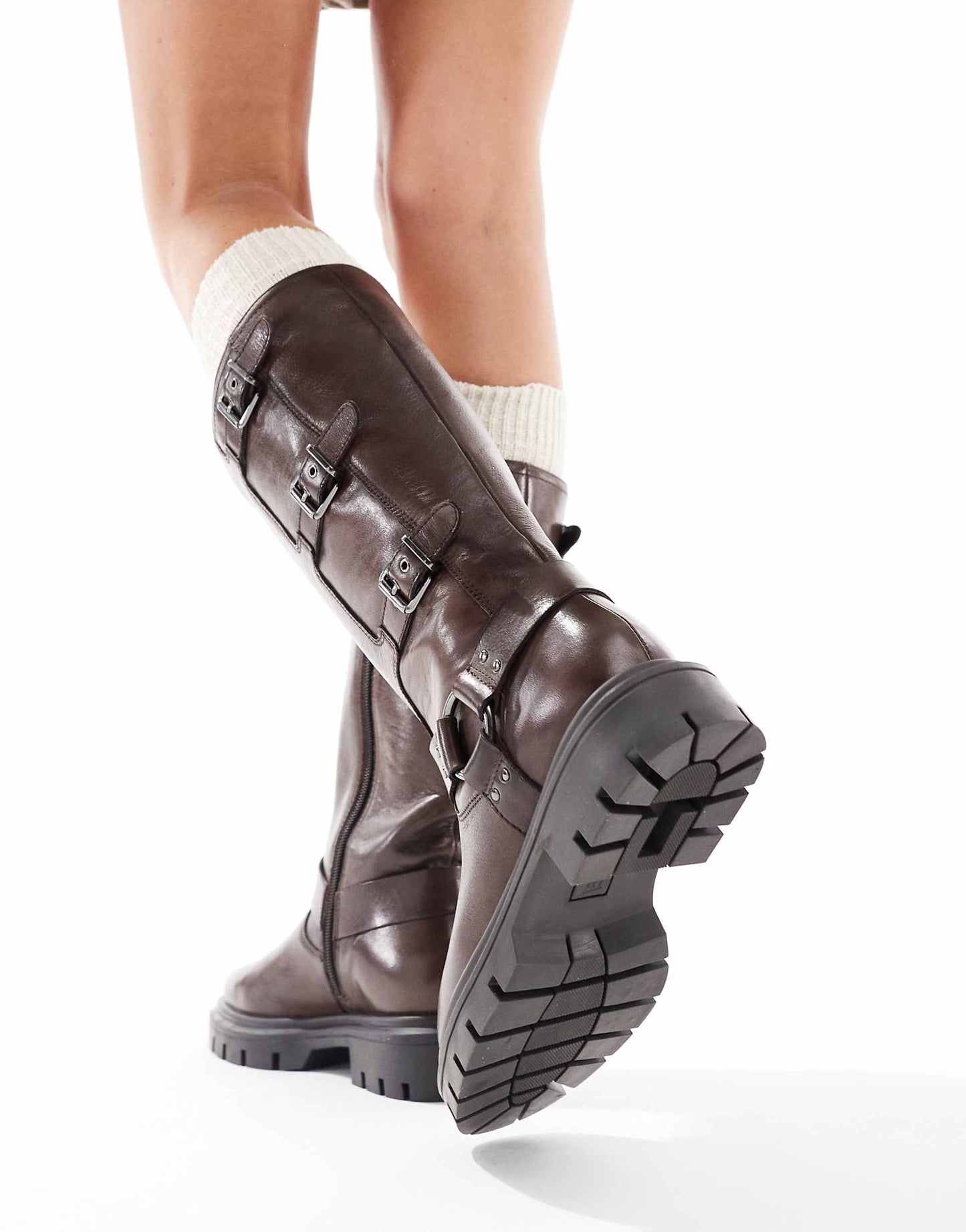 Mauley' Lotus High-Ankle Anti Slip Heel Leather Mid Calf Boots