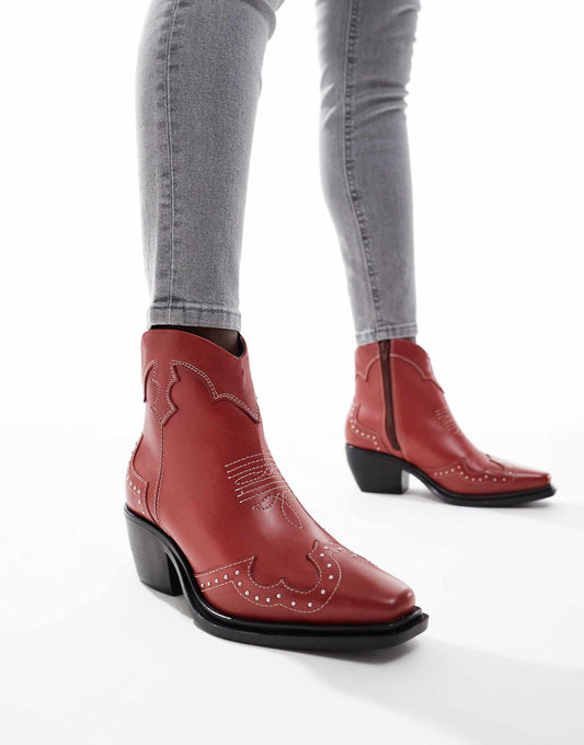Grange' Block Heel High- Ankle Leather Boots