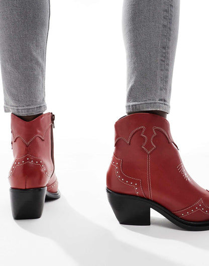 Grange' Block Heel High- Ankle Leather Boots
