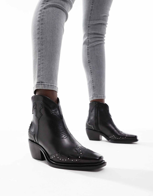 Grange' Block Heel High- Ankle Leather Boots
