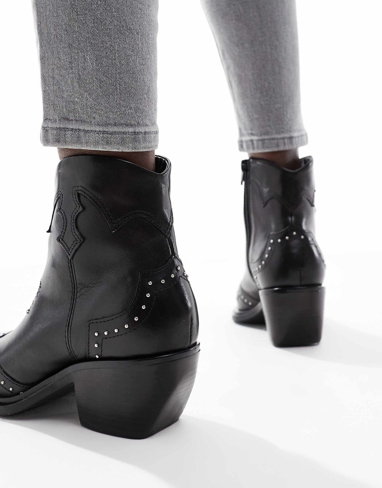 Grange' Block Heel High- Ankle Leather Boots