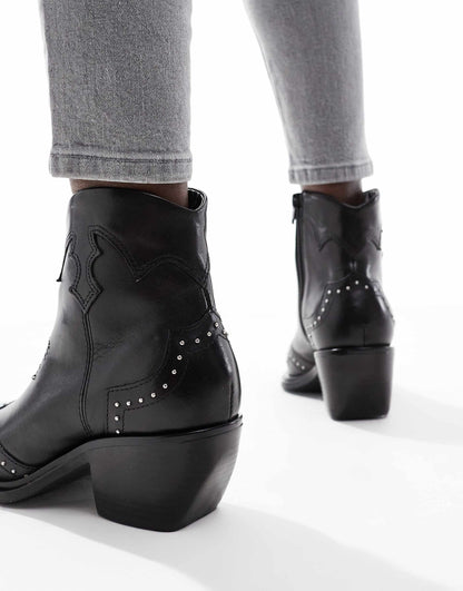 Grange' Block Heel High- Ankle Leather Boots