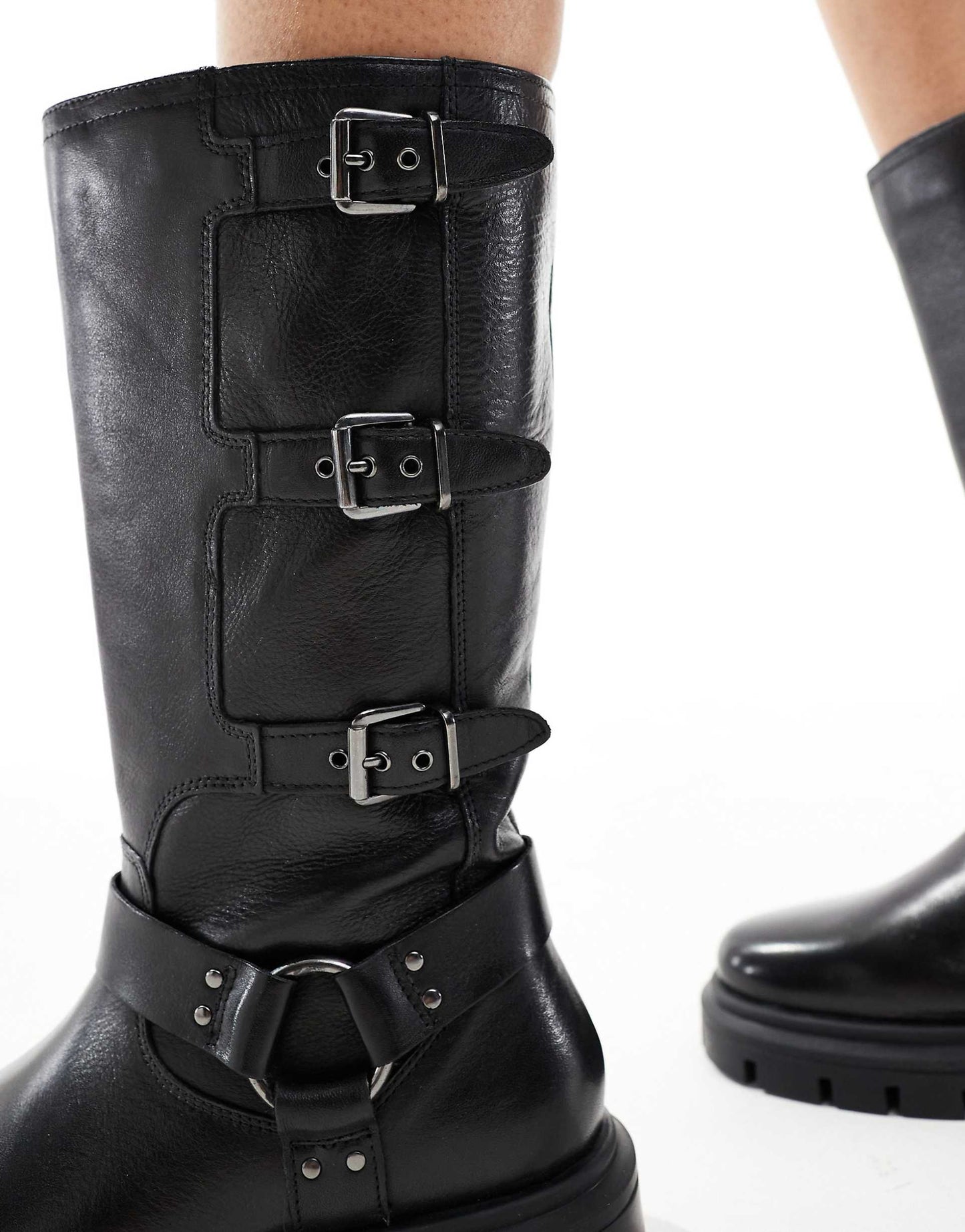Mauley' Lotus High-Ankle Anti Slip Heel Leather Mid Calf Boots