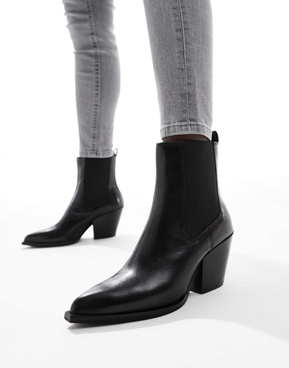 Marlow' Block Heel Western Ankle Leather Boots