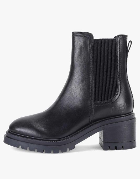 Kington' Block Heel High Ankle Leather Chelsea Boots