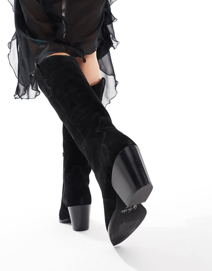 Texas' Block Heel Western Knee Suede Leather Boots