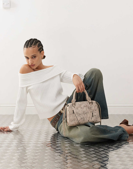 Brandy Fold Over Ribbed Off Shoulder Knit